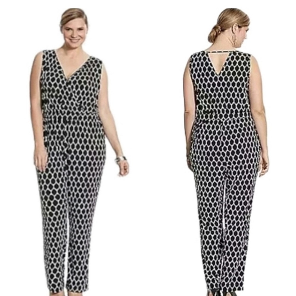 Lane Bryant Black White Geometric Print Sleeveless Jumpsuit 14/16 NWT